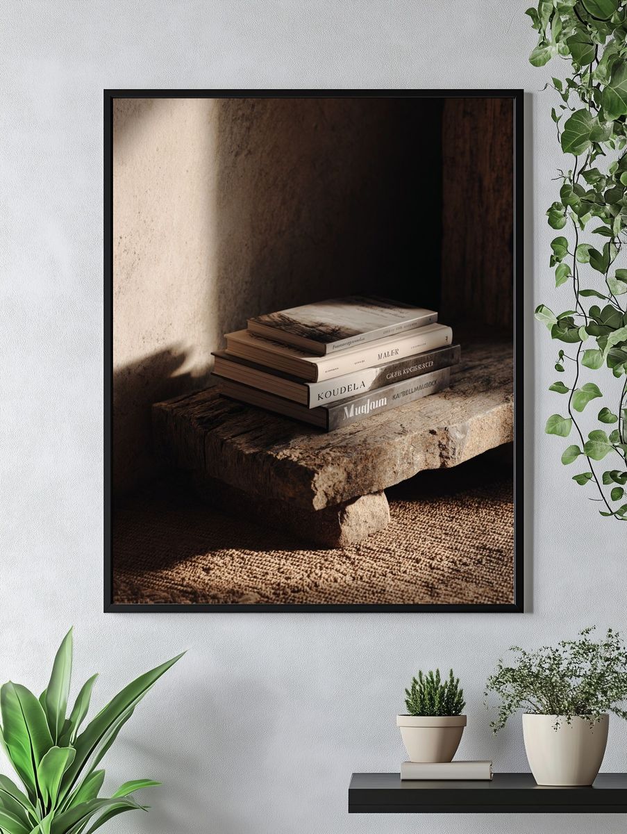 Rustic Books Still Life Print. — room view 4