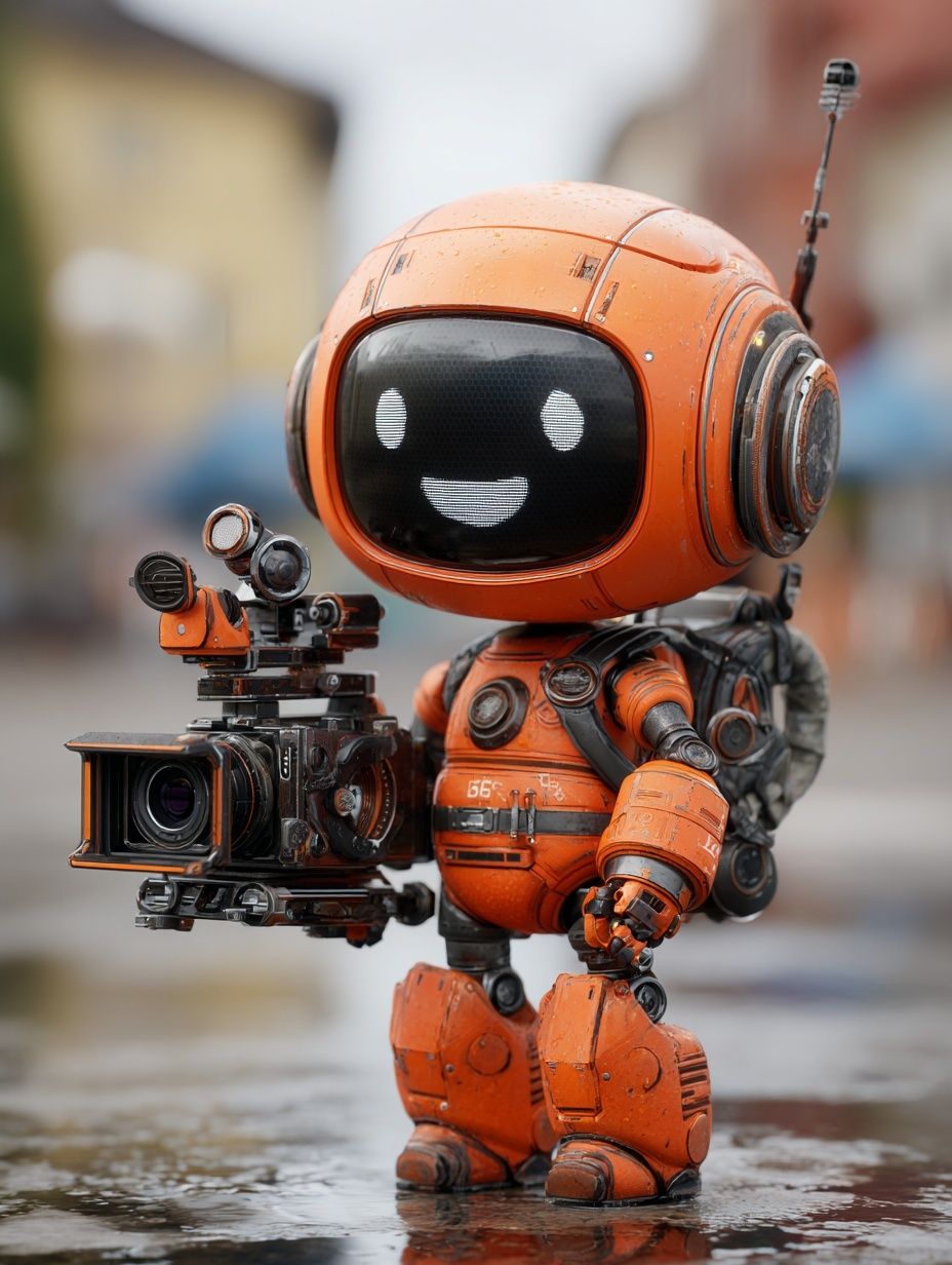 Happy Robot with Camera — Digital Art Print. poster — illustration art