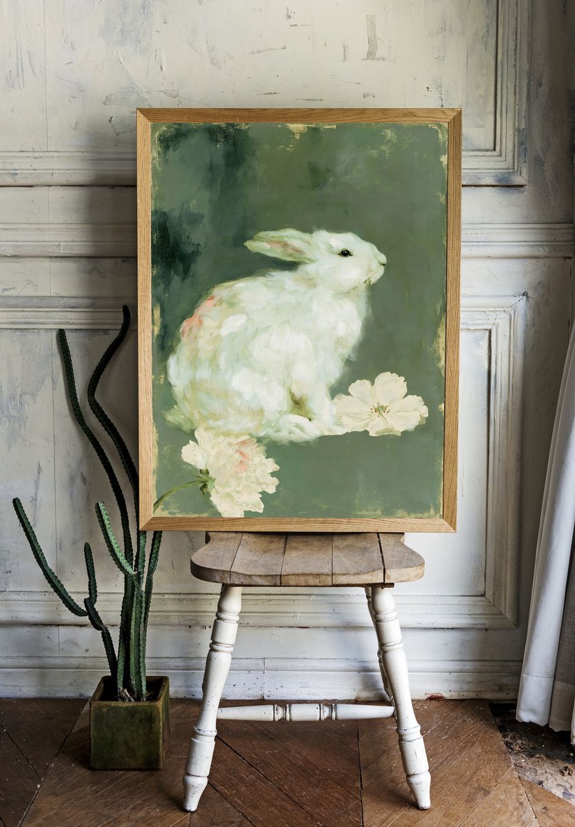 White Rabbit Botanical Print. room preview