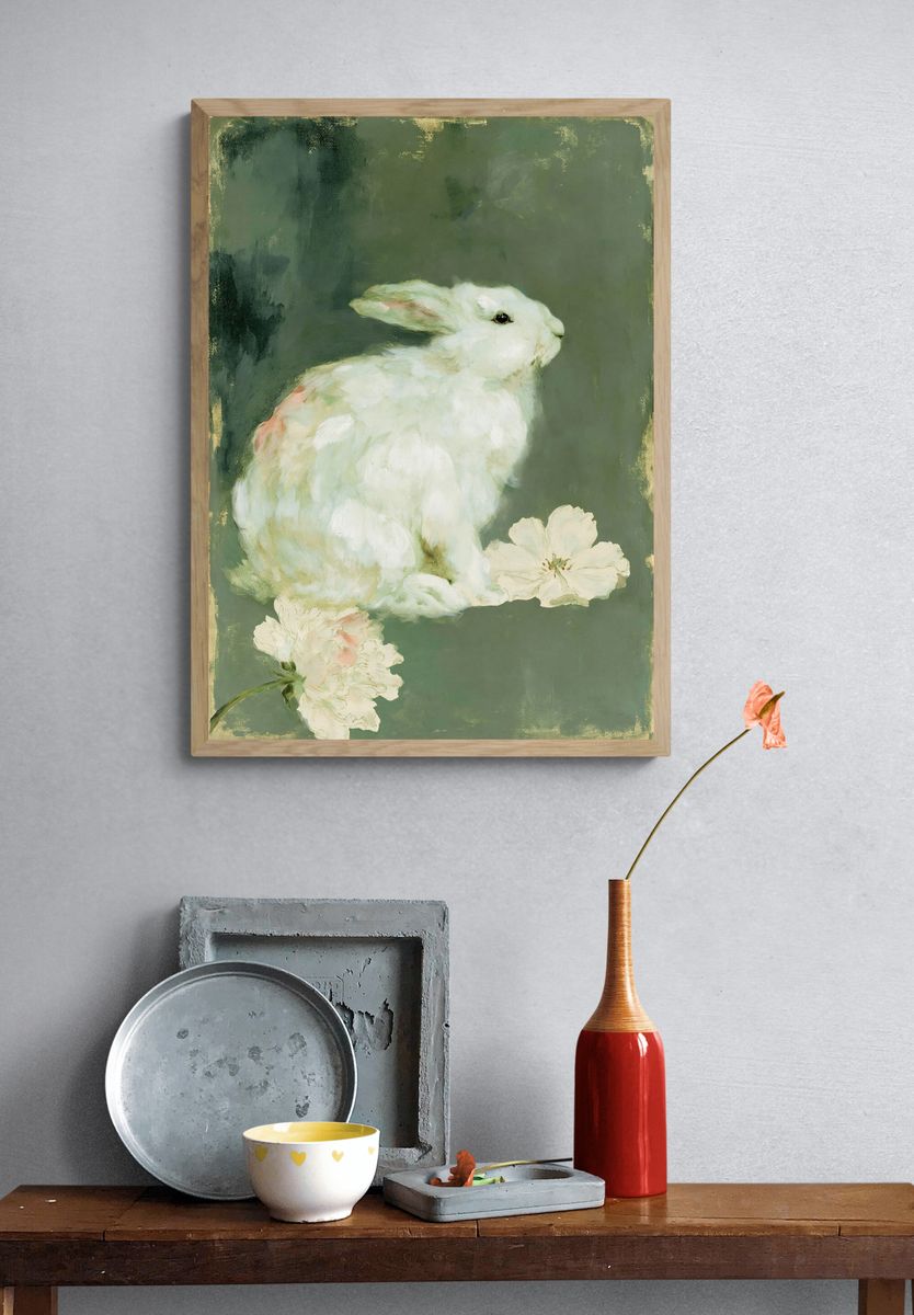 White Rabbit Botanical Print. — room view 3