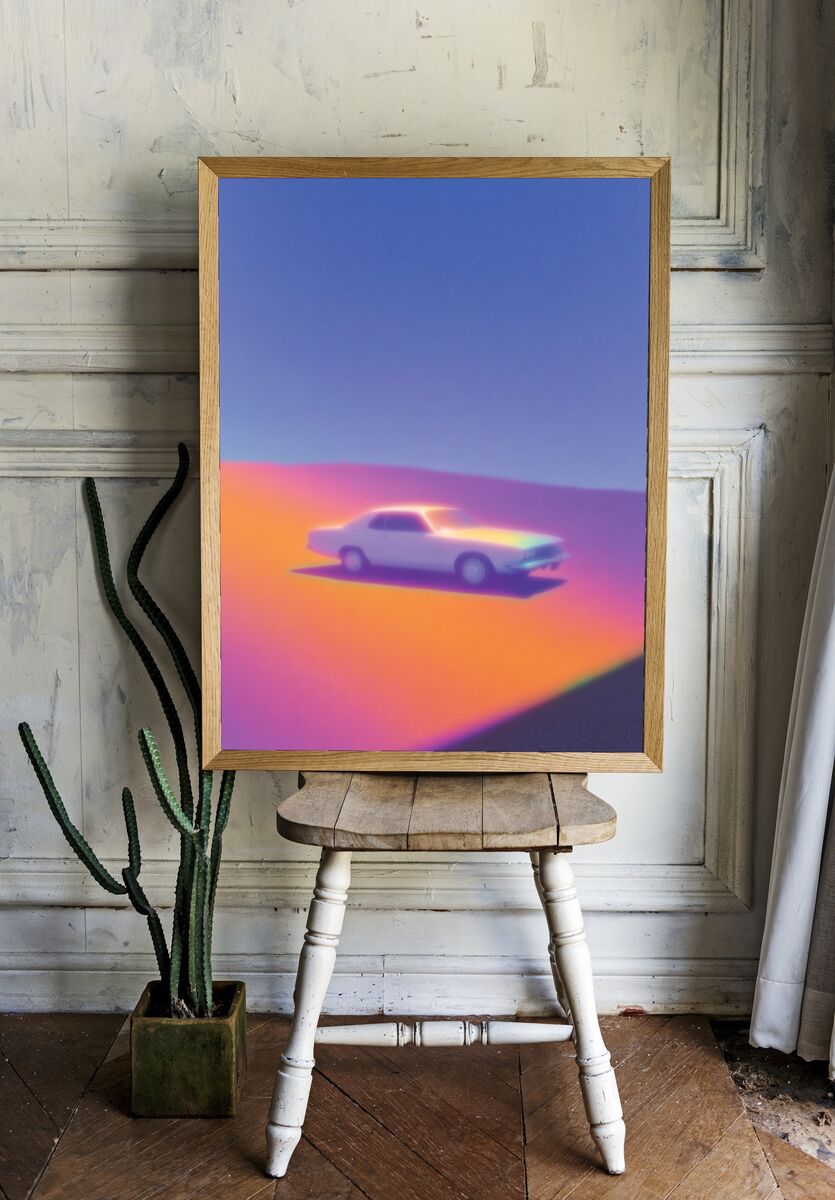Retro Car Sunset Poster room preview