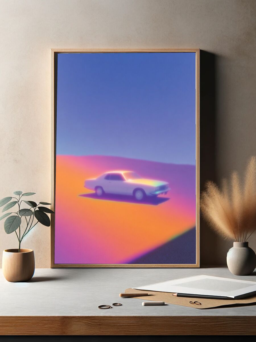 Retro Car Sunset Poster. — room view 2