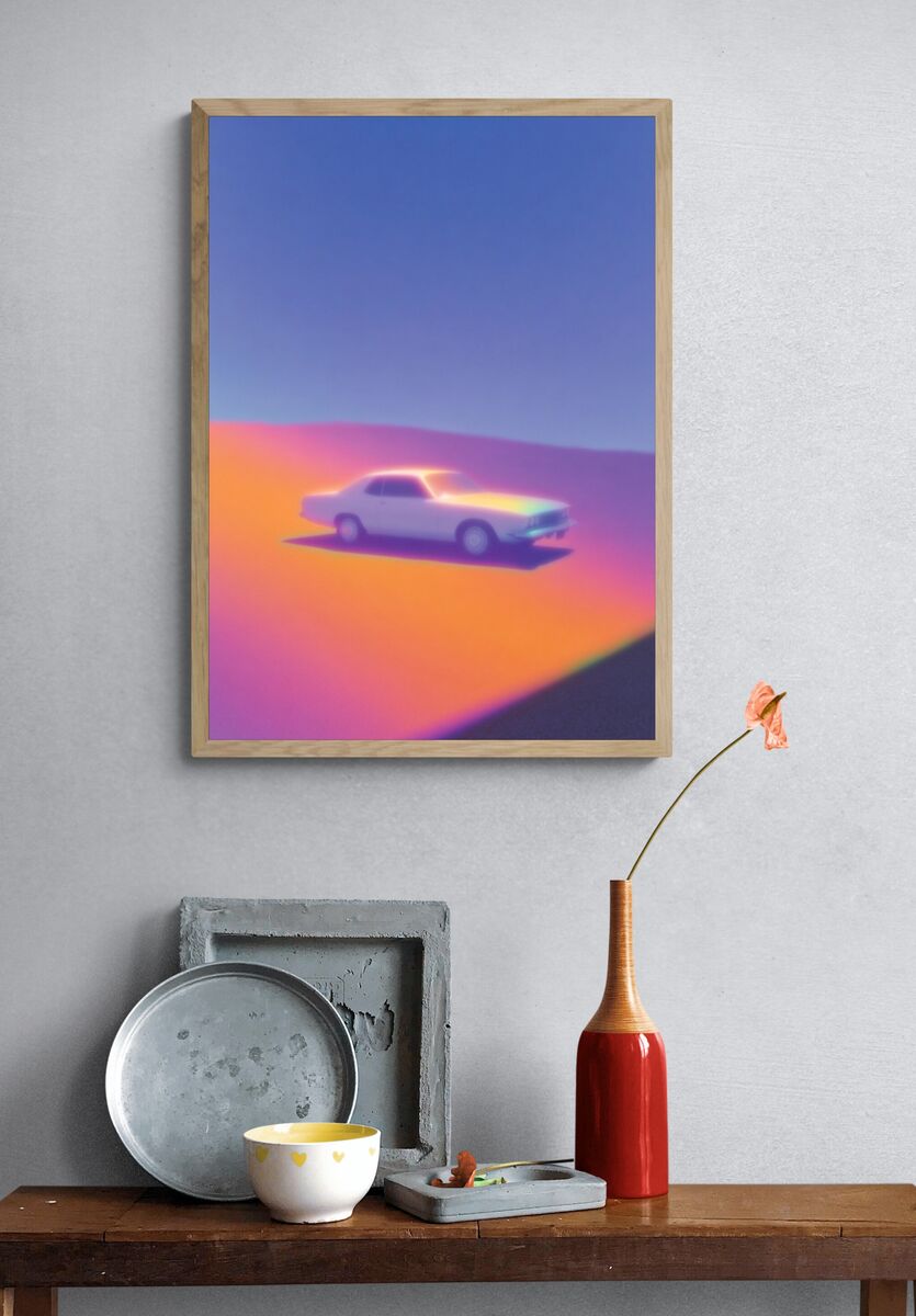 Retro Car Sunset Poster. — room view 3
