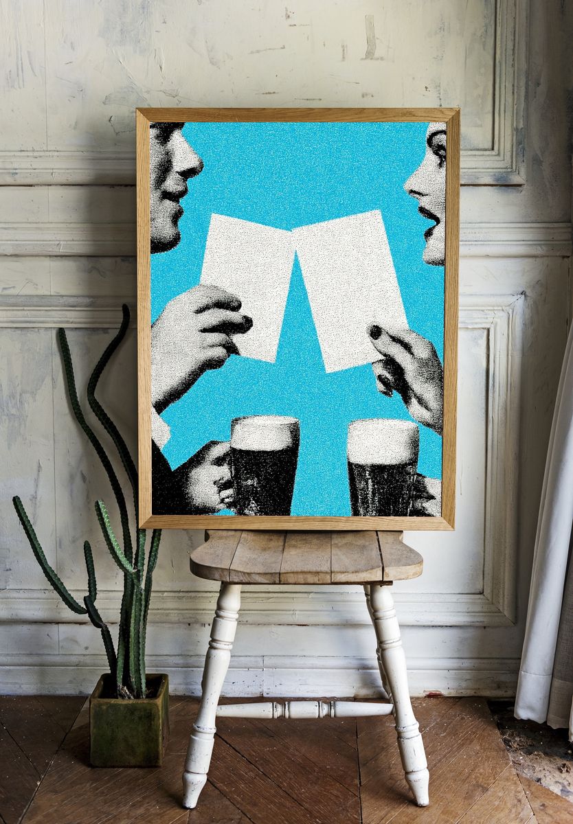 Retro Couple with Beer — Vintage Print room preview