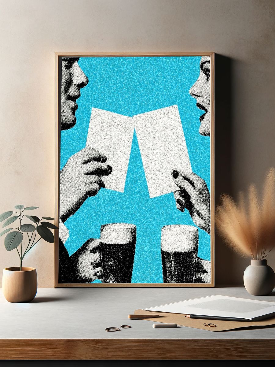 Retro Couple with Beer — Vintage Print. — room view 2
