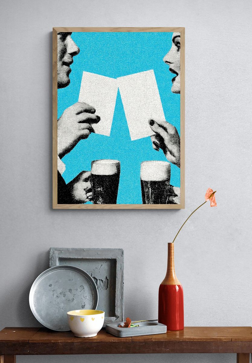 Retro Couple with Beer — Vintage Print. — room view 3