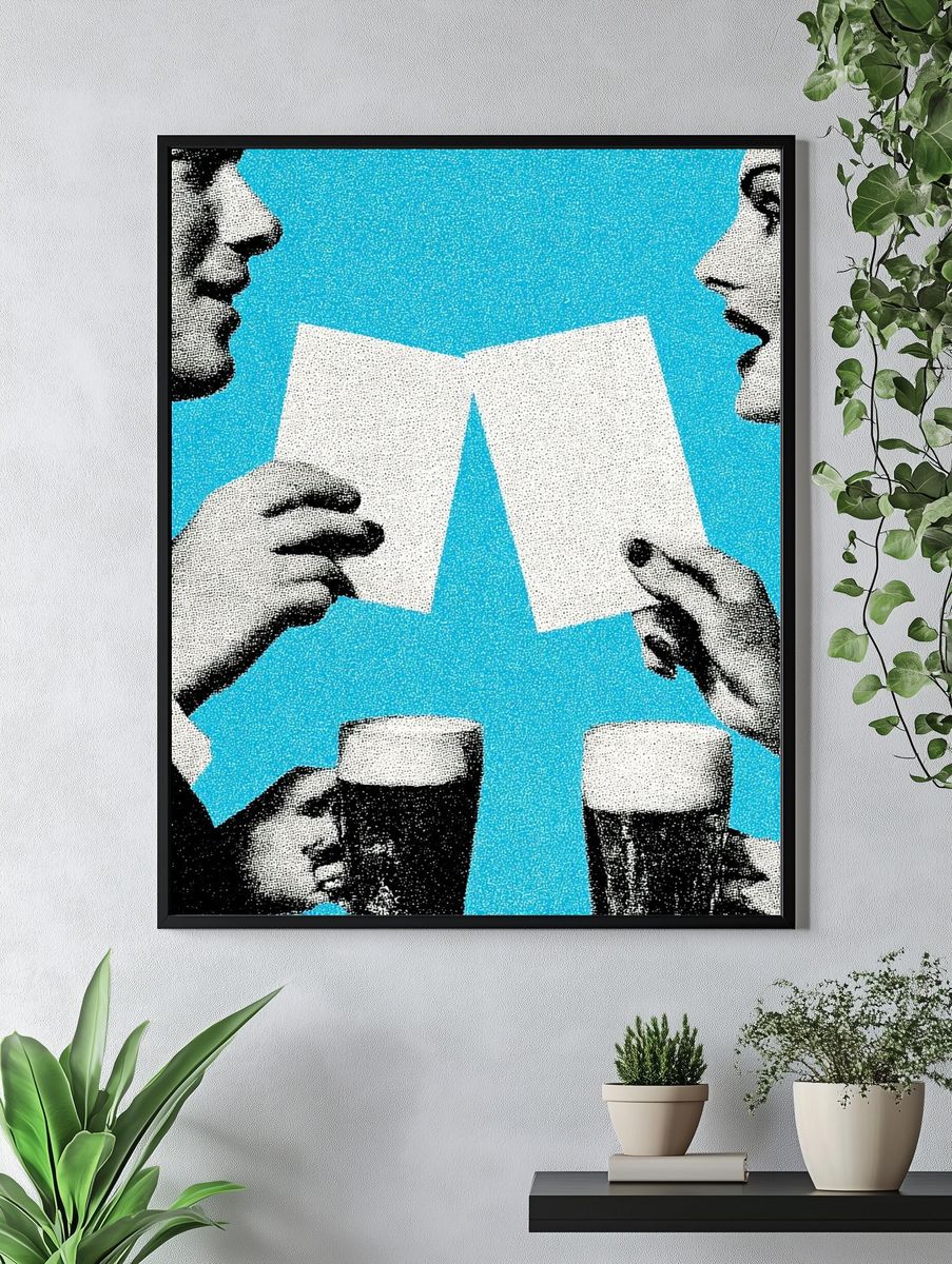 Retro Couple with Beer — Vintage Print. — room view 4