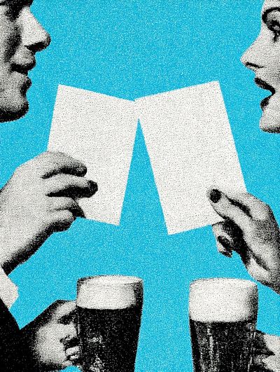 Retro Couple with Beer — Vintage Print