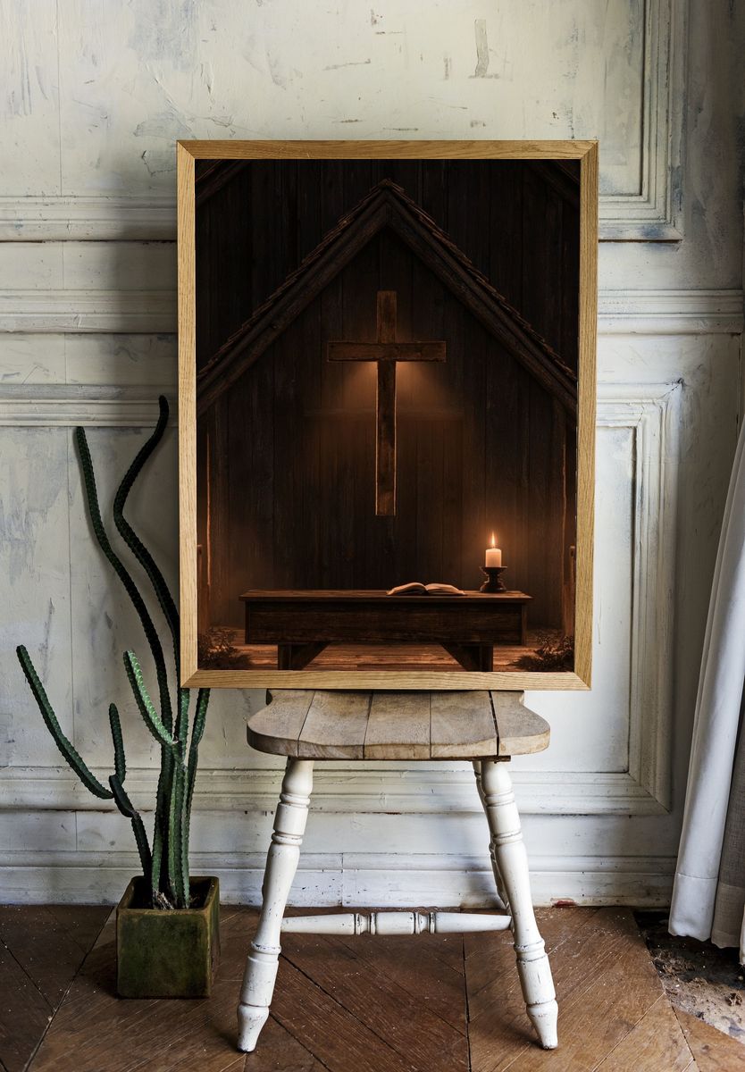 Rustic Chapel Cross Poster. — room view 1