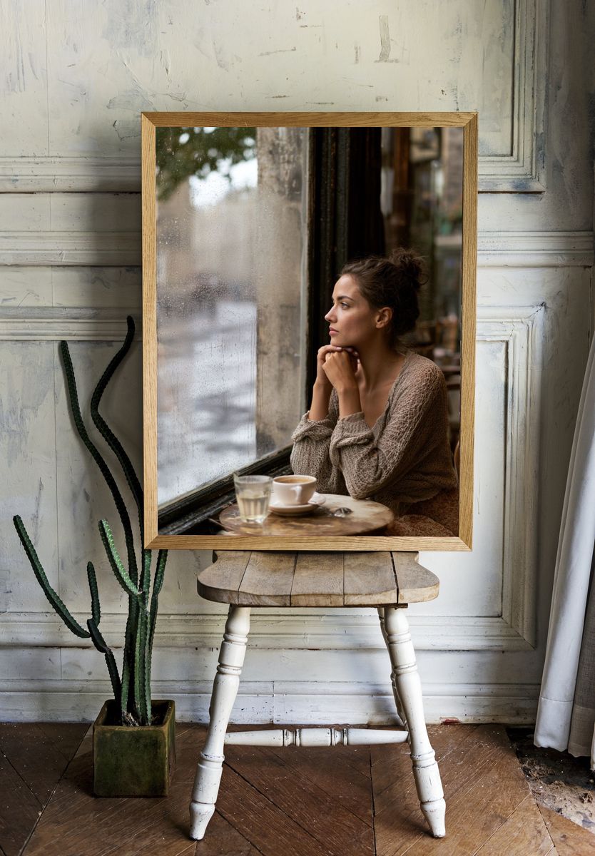 Rainy Café Portrait Photography Poster. room preview