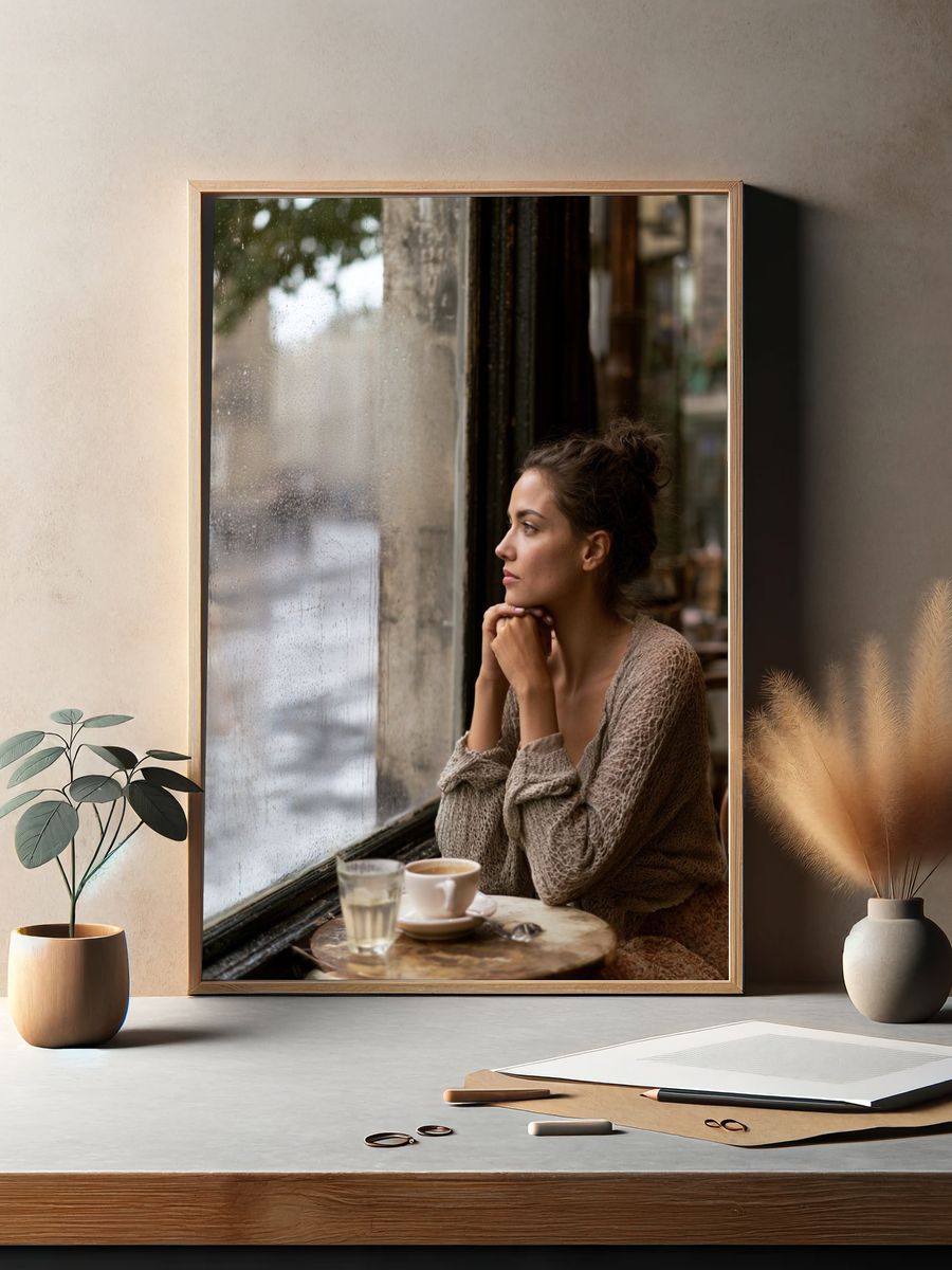 Rainy Café Portrait Photography Poster. — room view 2