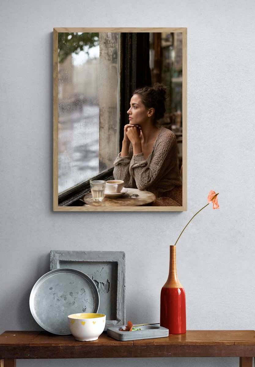 Rainy Café Portrait Photography Poster. — room view 3