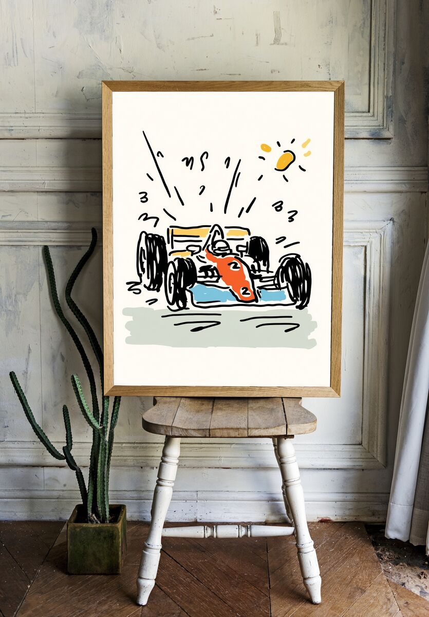 Race Car Illustration Poster. — room view 1