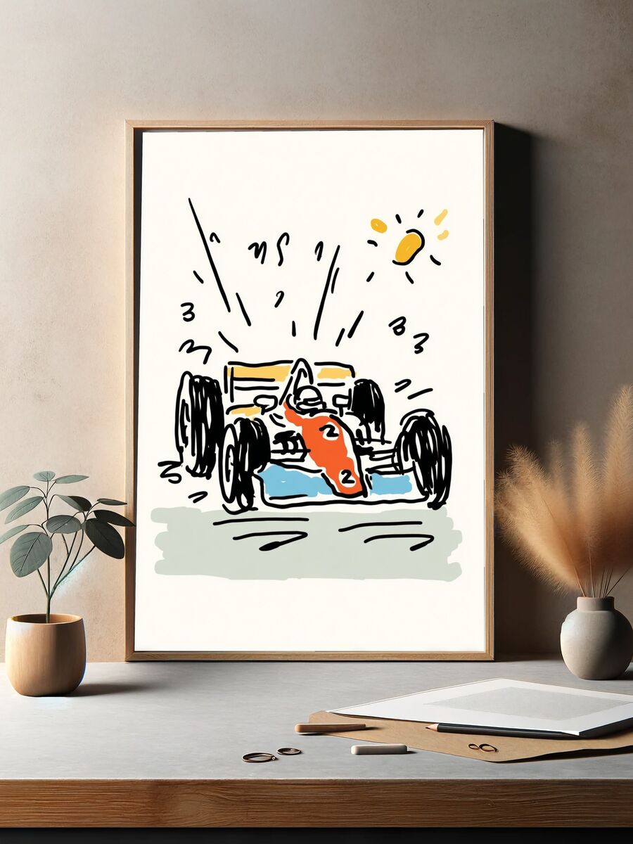 Race Car Illustration Poster. — room view 2