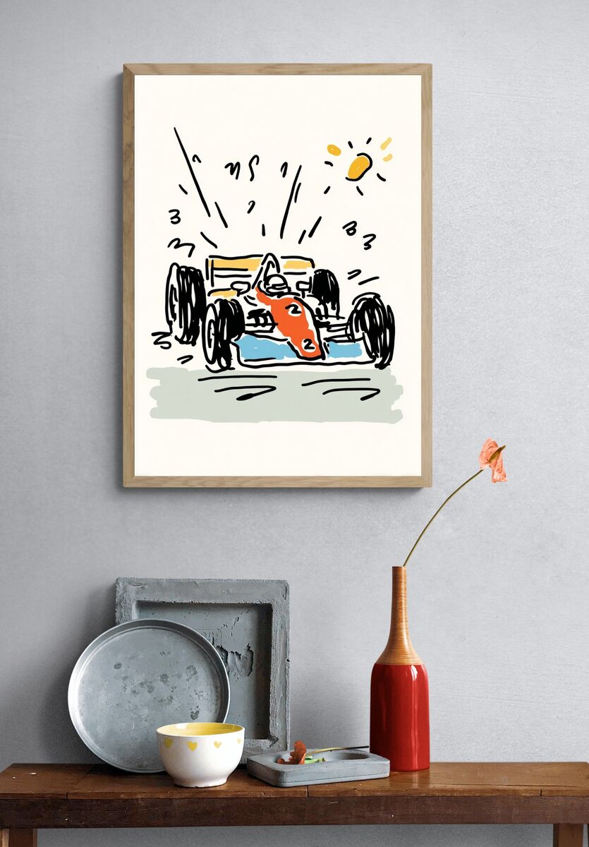 Race Car Illustration Poster. — room view 3