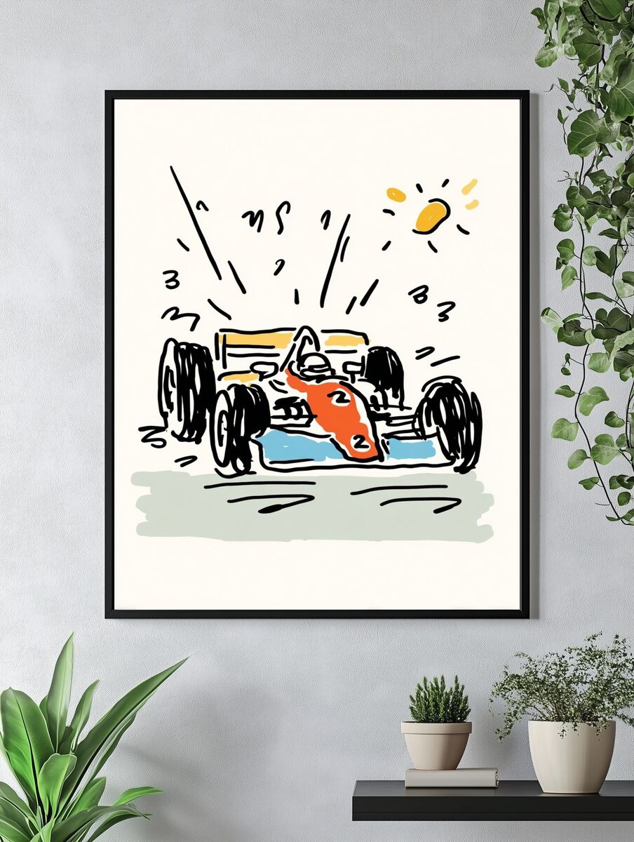 Race Car Illustration Poster. — room view 4