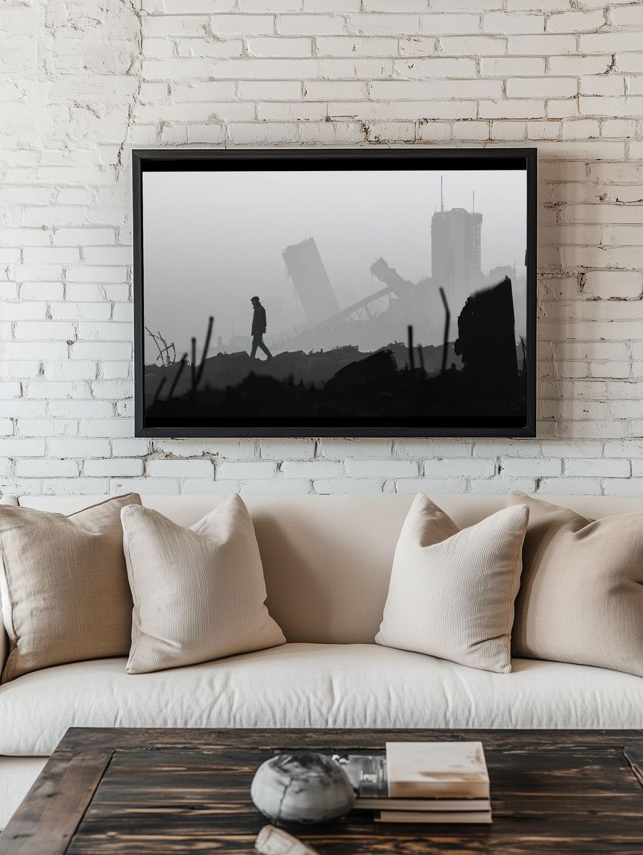 Ruined City Silhouette Print. room preview
