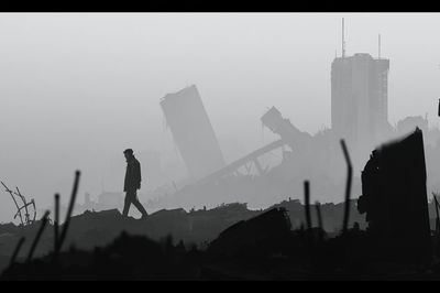 Ruined City Silhouette Print. poster