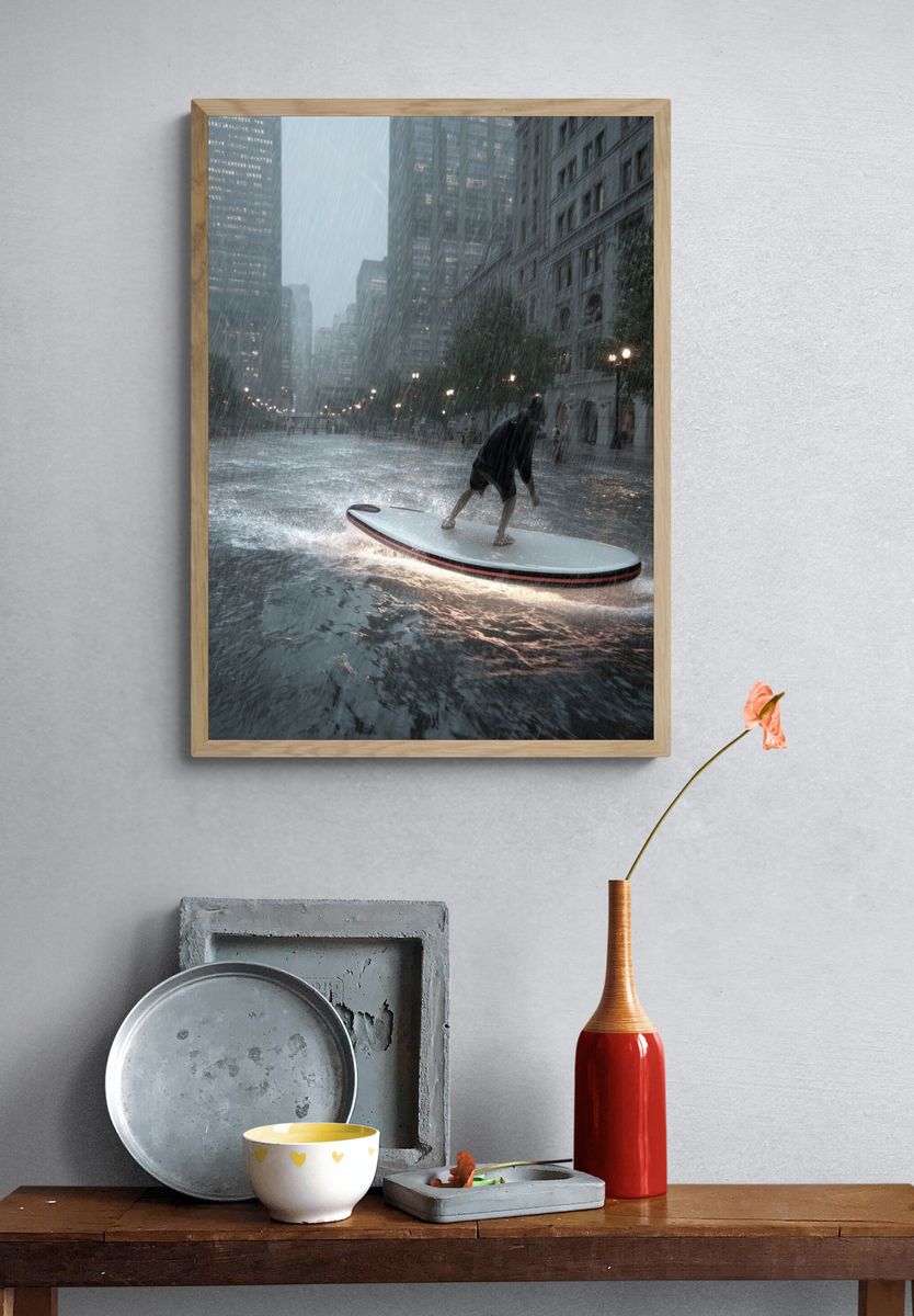 Rainy City Surfing Photography Poster. — room view 3