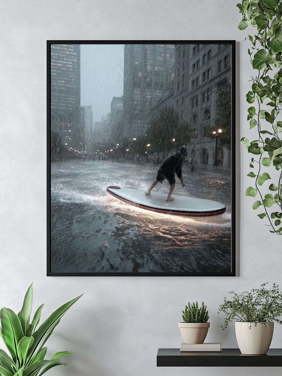 Rainy City Surfing Photography Poster. — room view 4