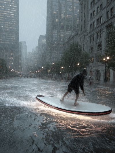 Rainy City Surfing Photography Poster. poster print