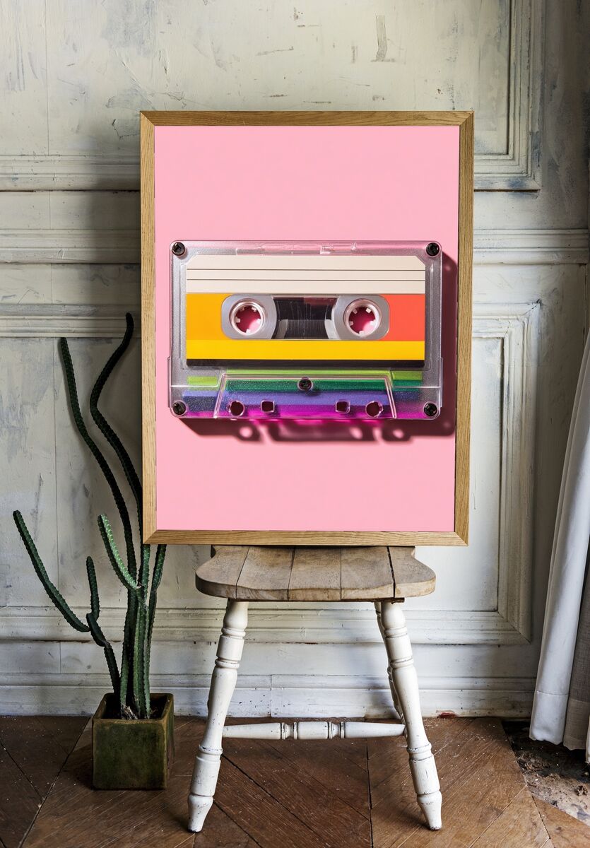 Retro Cassette Tape — Vintage Print. — room view 1