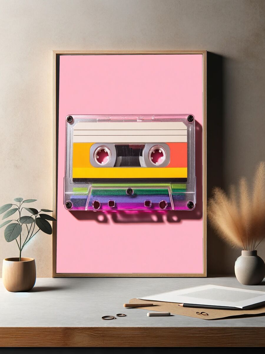 Retro Cassette Tape — Vintage Print. — room view 2