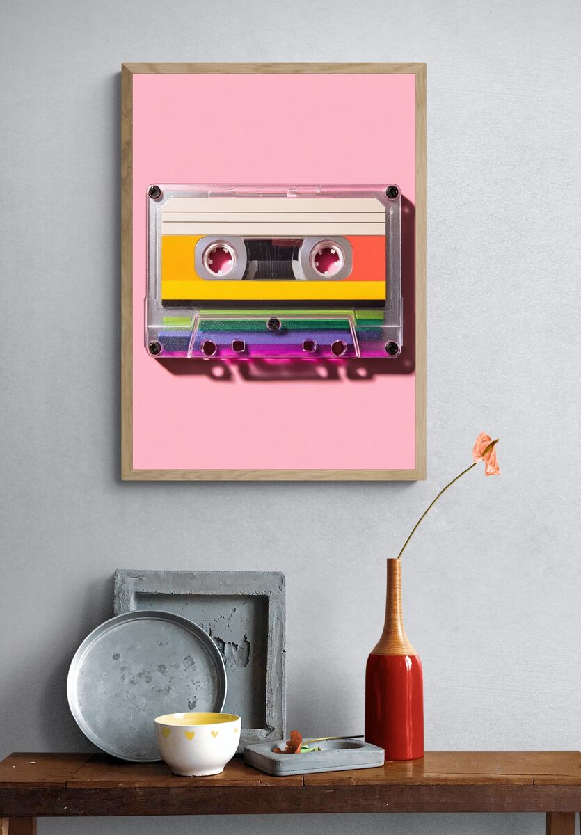 Retro Cassette Tape — Vintage Print. — room view 3