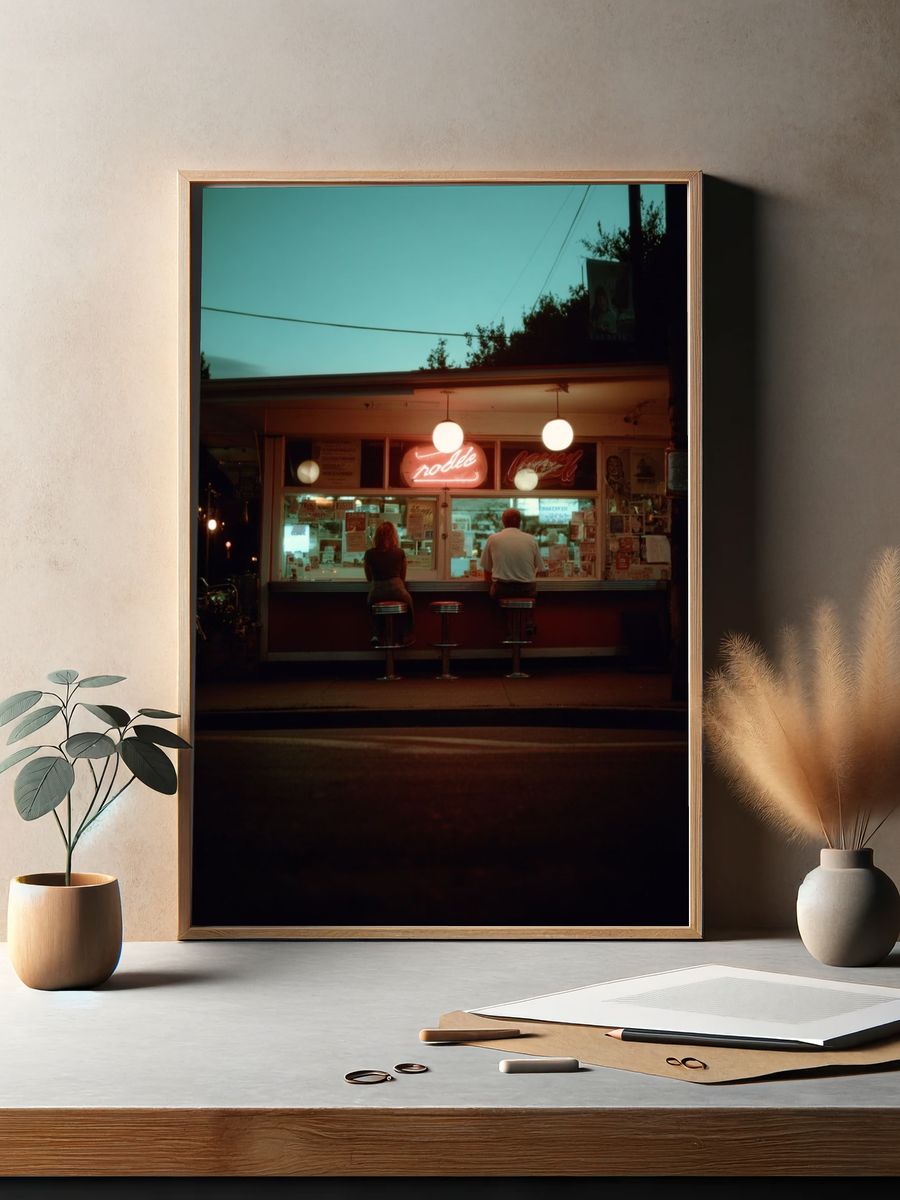Retro Diner Night Photography Poster. — room view 2