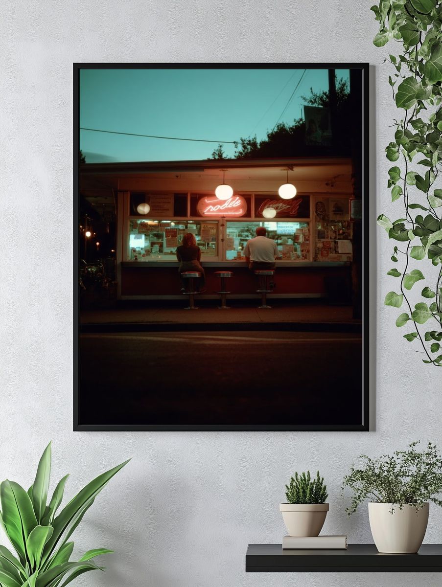Retro Diner Night Photography Poster. — room view 4