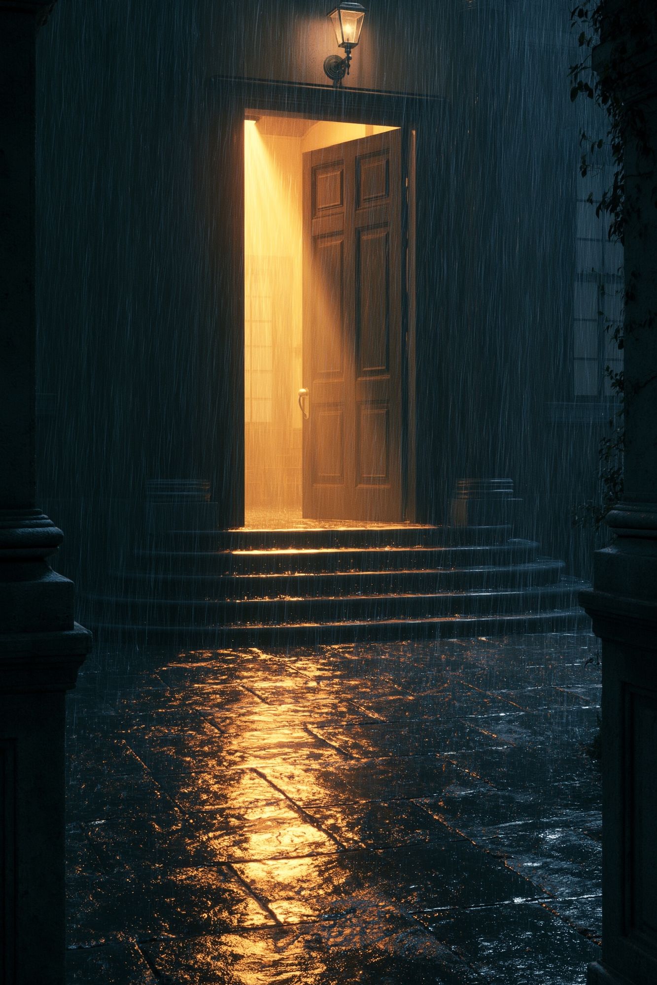 Rainy Doorway Night Photography Poster. poster — photography art