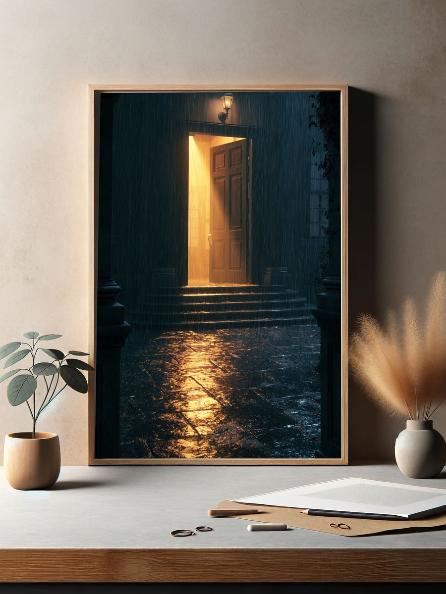 Rainy Doorway Night Photography Poster. — room view 2