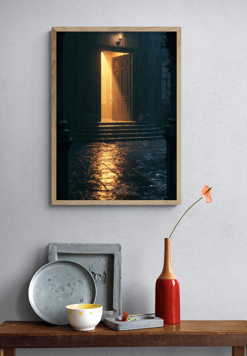Rainy Doorway Night Photography Poster. — room view 3