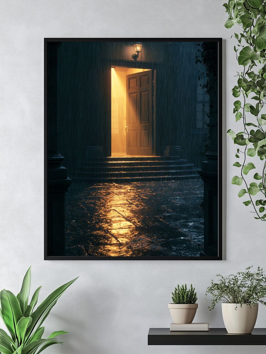 Rainy Doorway Night Photography Poster. — room view 4