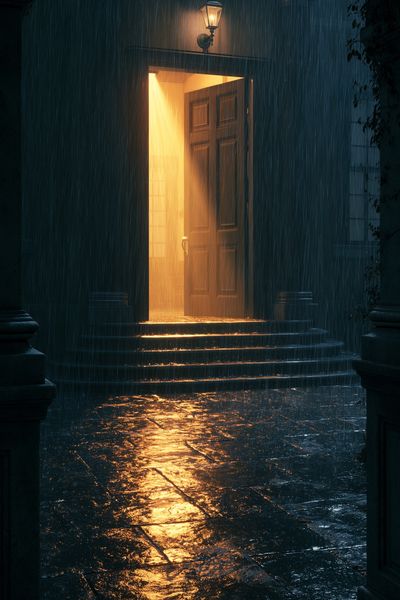 Rainy Doorway Night Photography Poster.