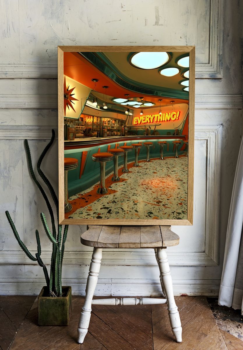 Retro Diner Interior Photography Poster. room preview