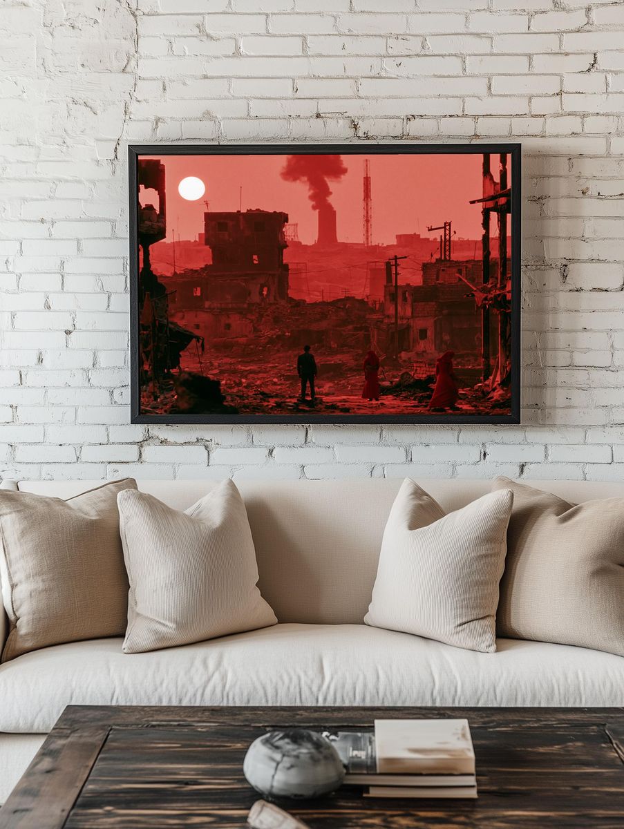 Red Dystopian Ruins Photography Poster. — room view 1