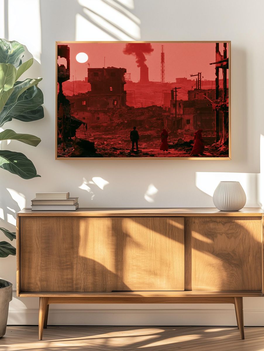 Red Dystopian Ruins Photography Poster. — room view 3