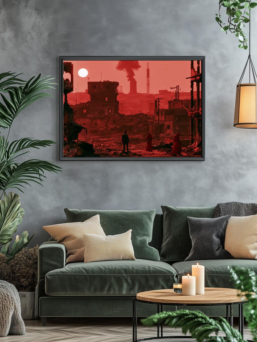Red Dystopian Ruins Photography Poster. — room view 4