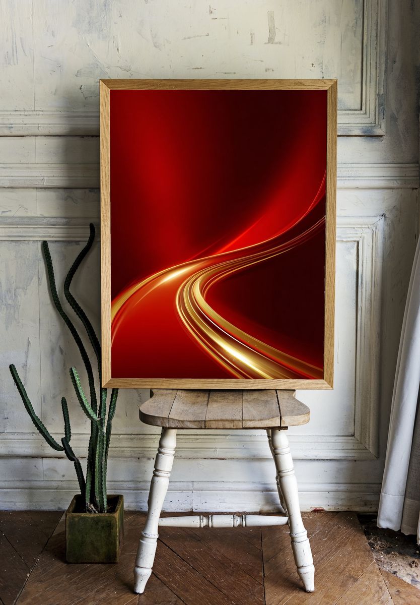 Dynamic Red Waves — Abstract Print. — room view 1