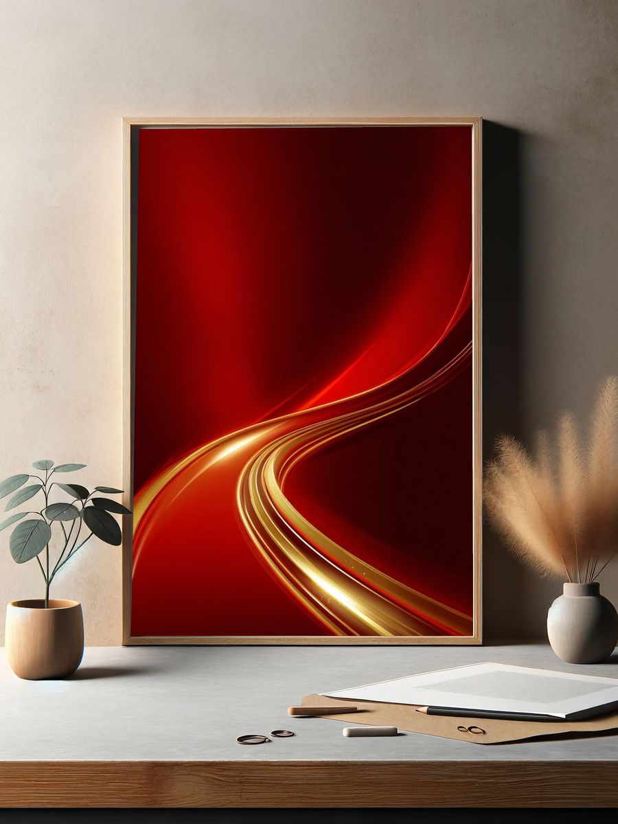 Dynamic Red Waves — Abstract Print. — room view 2