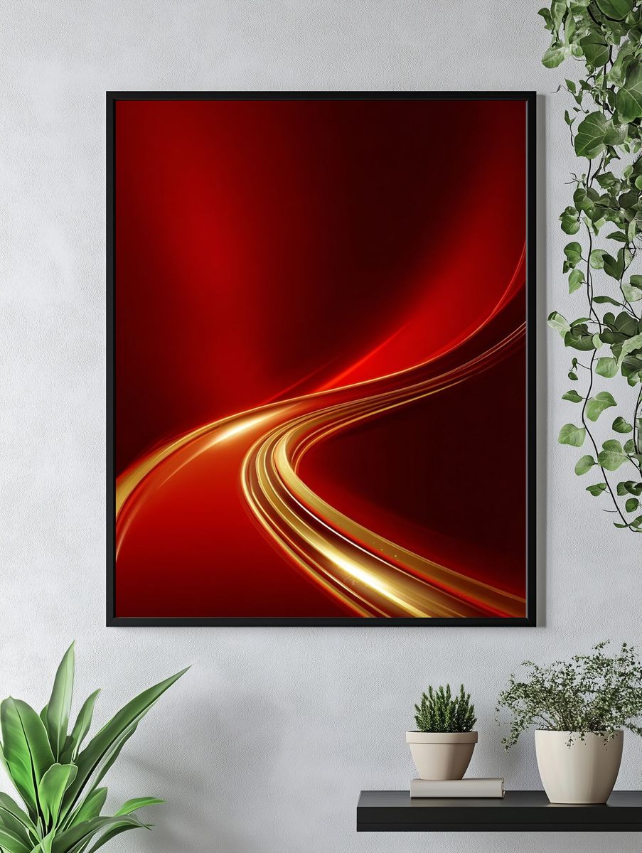 Dynamic Red Waves — Abstract Print. — room view 4