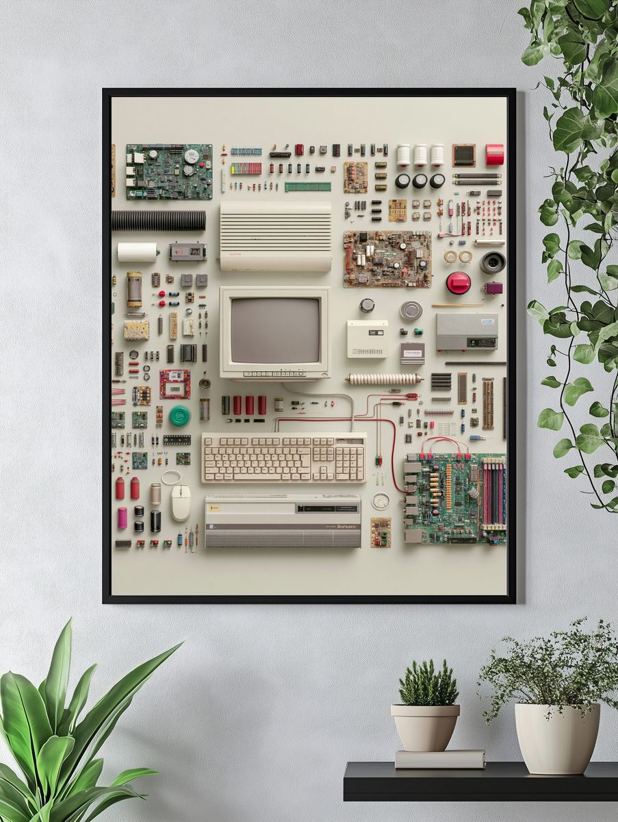 Retro Electronics Flat Lay Poster. — room view 4
