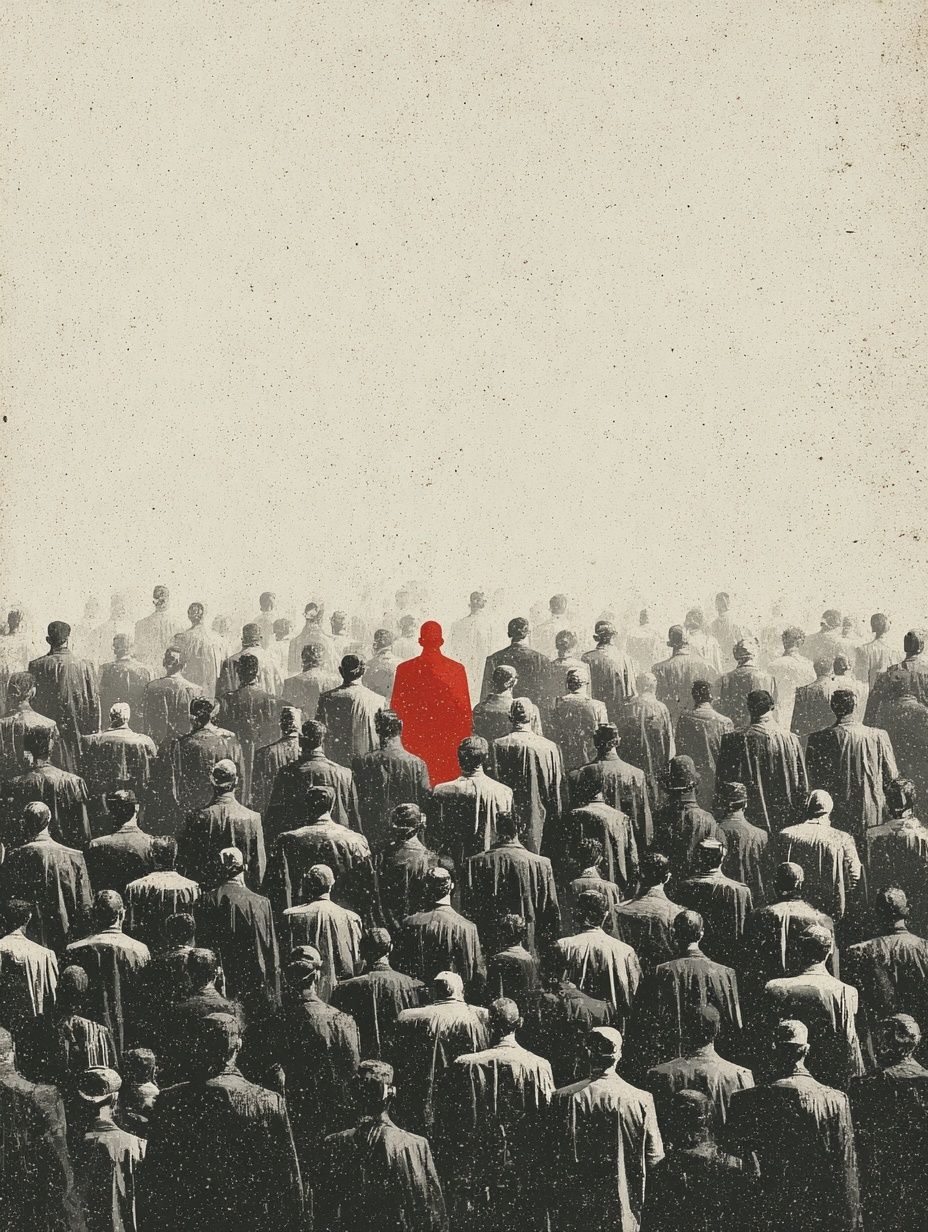 Red Figure in a Crowd — Fine Art Print. poster detail
