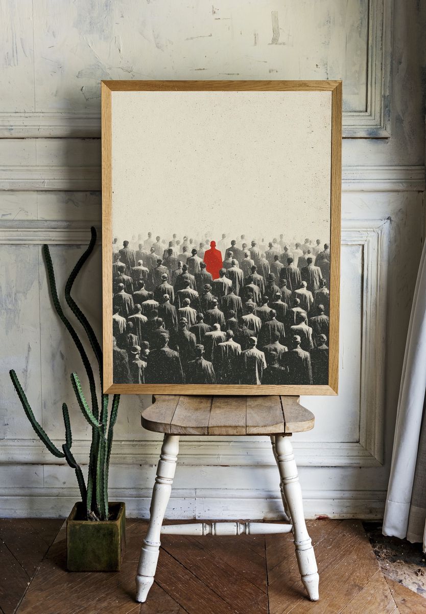 Red Figure in a Crowd — Fine Art Print. — room view 1