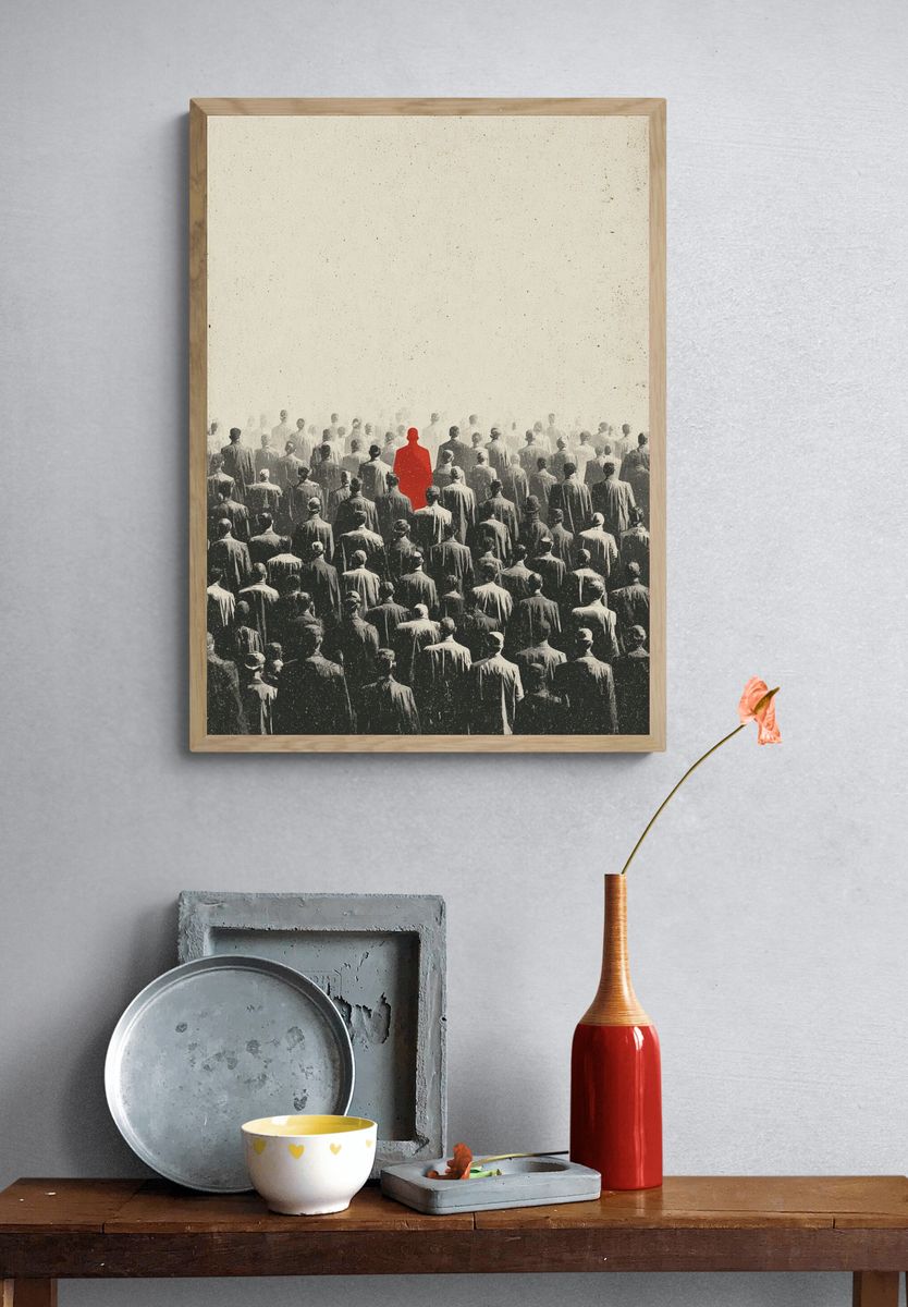 Red Figure in a Crowd — Fine Art Print. — room view 3