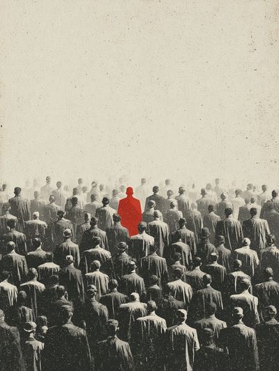 Red Figure in a Crowd — Fine Art Print. poster