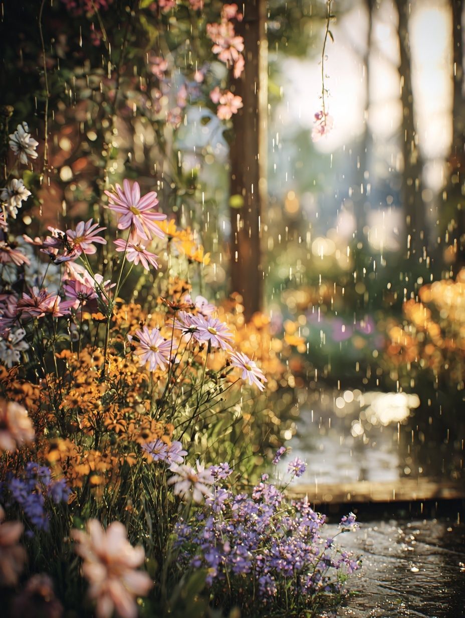 Rainy Flower Garden Poster. poster detail