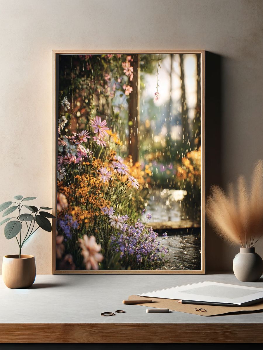 Rainy Flower Garden Poster. — room view 2