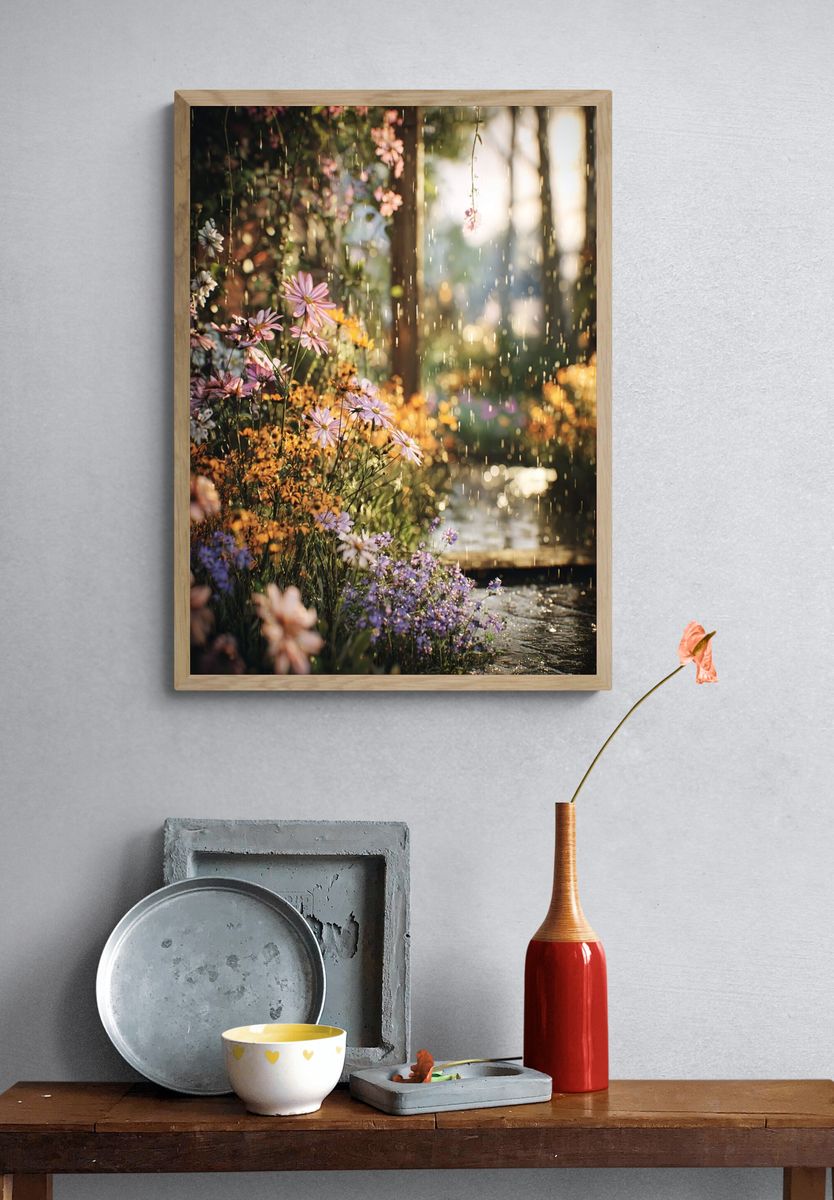 Rainy Flower Garden Poster. — room view 3